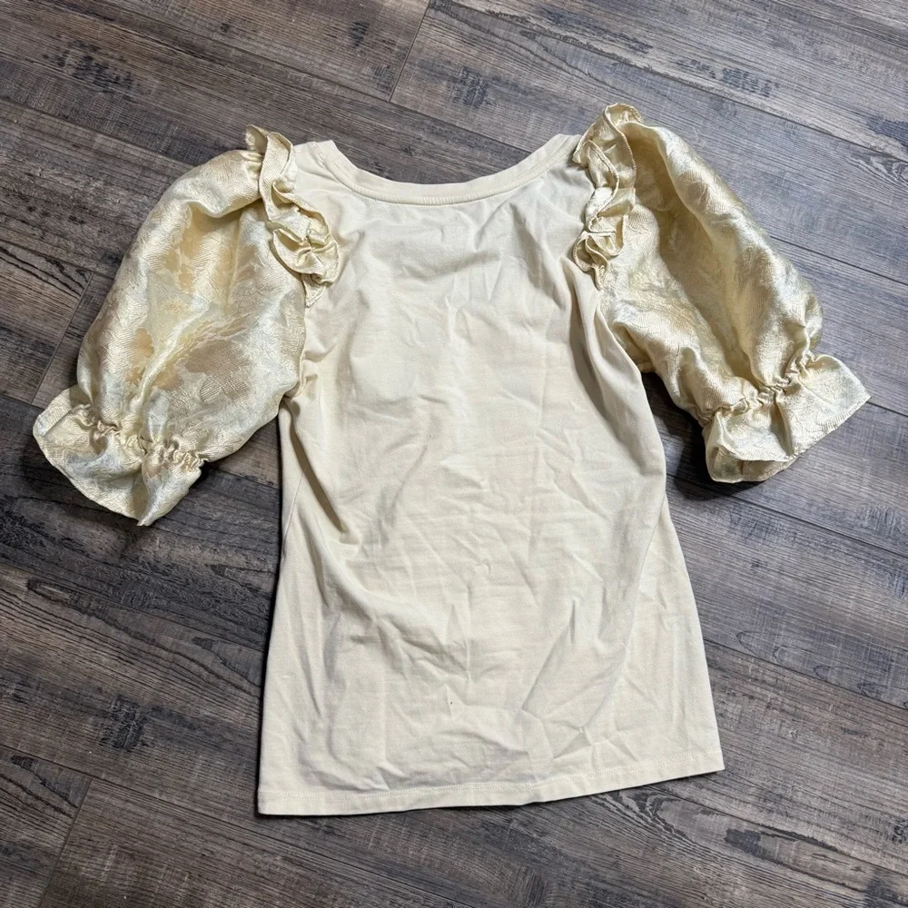 Anthropologie Cream Blouse Puff Sleeves Women's Size Small